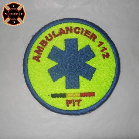 Ecusson Ambulance 112 PIT Fond fluo monté sur velcro